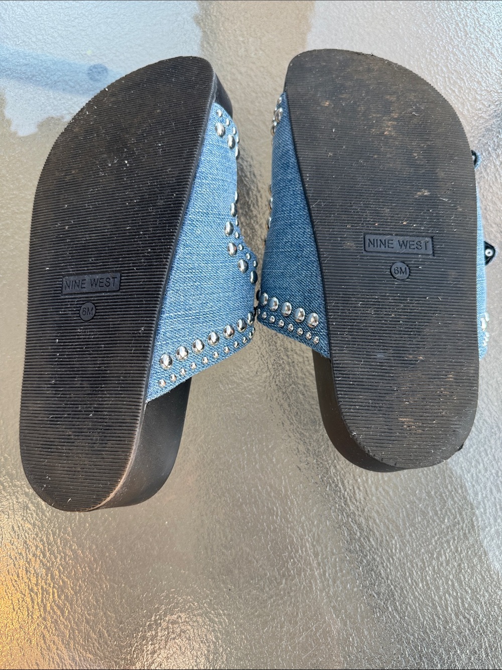 Nine West Denim Studded Double-Buckle Slide Sandals - Blue Sz 6 - Picture 5 of 6